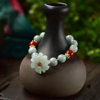 Gamtos Jade Smaragdas Gėlių 10mm Karoliukų Apyrankė Reguliuojamas Bangle Žavesio Papuošalų Mados Aksesuarai Ranka Raižyti moteris Amuletas