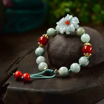 Gamtos Jade Smaragdas Gėlių 10mm Karoliukų Apyrankė Reguliuojamas Bangle Žavesio Papuošalų Mados Aksesuarai Ranka Raižyti moteris Amuletas