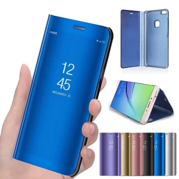 Veidrodis, Flip Case for Samsung Galaxy S10 Plius S8 S9 S10 5G S10e Telefono Stovas Atvejais 3 Kartos Veidrodėliai Odinis Telefono dėklas