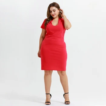 Vasaros 2020 Plius Dydis Suknelė Mados Seksualus Slim OLIS Stiliaus trumpomis Rankovėmis Raudona Vestidos Office Elegantiška Suknelė Retro Moterų Kelio Suknelė