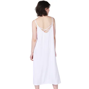 Moterų Naujų Plus Size Nightgowns 8XL Laisvas Ruožas Patogus Medvilnės Spageti Dirželis naktiniai drabužiai Balta Ilga Naktis Suknelė Miego Drabužiai