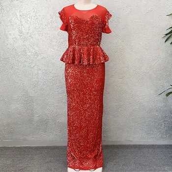 2020 Akių Blizgučiai Šalis Suknelė Moterims Afrikos Drabužius, O-Kaklo Vakarinę Suknelę Plius Dydžio Elegantiškas Blyksnius Trumpas Rankovės Ilgos Maxi Suknelė