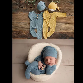 Jane Z Ann berniuko kūno elastinga footie su skrybėlę nuotrauka drabužiai naujagimiams fotografijos rekvizitai kūdikių dvyniai drabužiai
