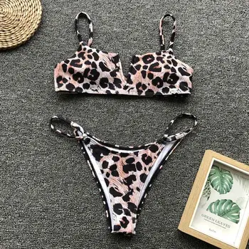 Seksualus Micro String Bikini Nustatyti Moterų Leopard V-kaklo Mažas juosmens Dviejų dalių maudymosi kostiumėlį Mergina Paplūdimio Maudymosi Kostiumą, maudymosi Kostiumėliai, Biquinis 5043