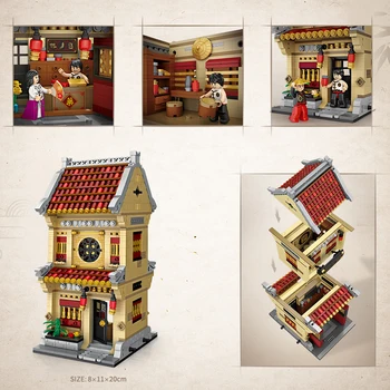 LOZ Miestas Senovės Gatvės Chinatown Arbatos Smuklė Vaistinė Hotel 3D Modelį 