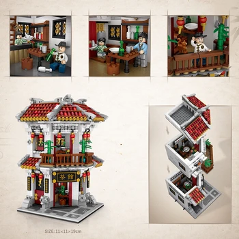 LOZ Miestas Senovės Gatvės Chinatown Arbatos Smuklė Vaistinė Hotel 3D Modelį 