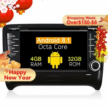 Android 8.1 4G RAM 2 DIN Car DVD PLAYER AUDI TT 2006 - 2011 M. GPS radijas stereo wifi, navigacija, touch ekranas, multimedia