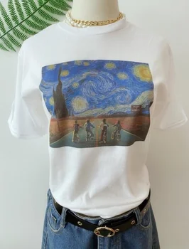 Sunfiz HJN Gauja Van Gogho Meno Tapybos T-Shirt Moterims Tumblr Mados Grunge Atspausdinta Tee Mielas Estetinės Meno Kultivatorius Marškinėliai