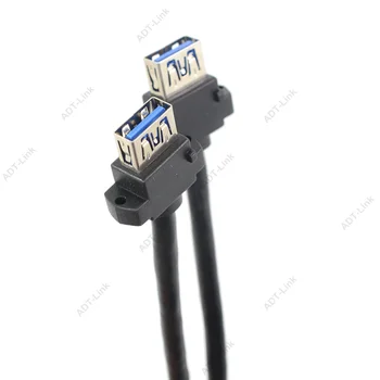 Dual Prievadai USB 3.0 Moterų Varžtas Panel Mount Į motininę Plokštę 20 Pin Header Plokščio Kabelio Laido 0,9 m