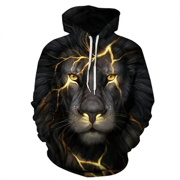 Karšto mados aukštos kokybės vyriški drabužiai ilgomis rankovėmis hip-hop hoodie žaibo liūto galva spausdinti juokinga hoodie palaidinukė