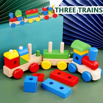 Žaislai Montessori Žaislai Priekaba, Medinis Traukinio Transporto Priemonės Blokai Geometrija Spalva Pažinimo Pradžioje Švietimo Žaislai Vaikams Dovanų