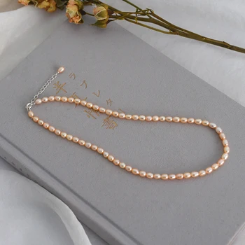 ASHIQI 3-4mm Mini Natūralių gėlavandenių perlų vėrinį moterų vestuvių 925 sterlingas sidabro papuošalai