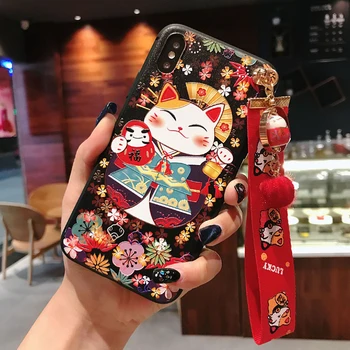 Japonija stiliaus Lucky Katė 3D Įspausti Telefono dėklas Samsung S10e S8 S9 S10 S20 Ultra Plus Pastaba 8 9 10 Plius Minkštos TPU Atgal Apima