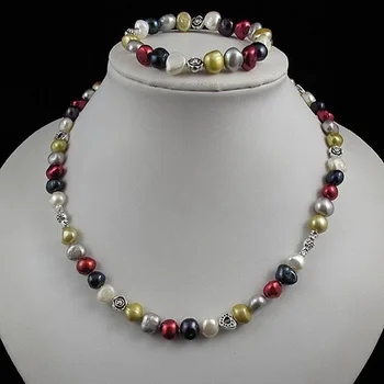 Unikalus Perlų papuošalų Parduotuvė Žavinga Tible Sidabro Gėlė Širdį Karoliukai Su Spalvotų Baroko Gėlavandenių Perlų Vėrinį Bracele