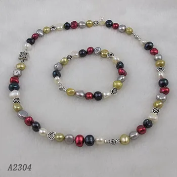Unikalus Perlų papuošalų Parduotuvė Žavinga Tible Sidabro Gėlė Širdį Karoliukai Su Spalvotų Baroko Gėlavandenių Perlų Vėrinį Bracele