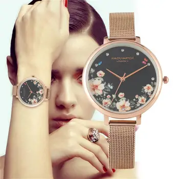 Prabangus Diamond Ponios Žiūrėti kalnų krištolas Gėlės Dial Moterų Apyrankės Kvarcinis Laikrodis Akių Nerūdijančio Plieno Watchband zegarek damski