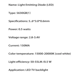 200pcs/daug Aukščiausios kokybės naujos smd led 5630 3v 150ma 0,5 w lemputė karoliukai šaltai balta remonto led lcd tv foninio apšvietimo juostelės karšto