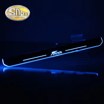SNCN 4PCS Akrilo Juda LED Sveiki Pedalą Automobilis Nusitrinti Plokštė Pedalo Durų Slenksčio Kelias Šviesos Ford Fiesta 2009 - 2017 2018 2019