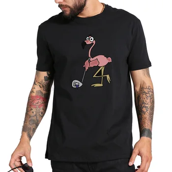 Flamingo žaisti Juokinga T Marškinėliai Vyrams Amusant Grafinis Dizainas Trumpas Rankovės Marškinėliai Grynos Medvilnės Patogus Fitneso T-Marškinėliai, Unisex