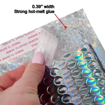 5VNT Holografinis Metallic Bubble Mailer Dovanų Pakavimas, Glamūras Spalvingas Sidabro Atspalvių Folija Pagalvėlių, Paminkštinti Vokai Pristatymas