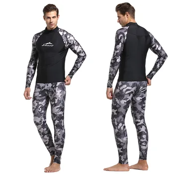 Vyriški Pagrindinių Odos UPF 50+ ilgomis Rankovėmis Bėrimas Apsaugas Marškinėliai Antblauzdžiai Rashguard maudymosi Kostiumėliai maudymosi kostiumėlį UV Nardymo Odos Plaukti Camo Spausdinti