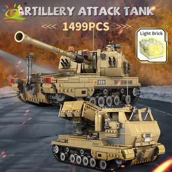 HUIQIBAO 1499pcs 2 Rūšių Karinių 05A Tank Sunkvežimis Blokai WW2, Transporto priemonės, Automobilių Karių Skaičiai Miestas Plytų Žaislai Vaikams