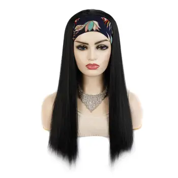Boymia Sintetinių Lankelis šalikas perukas ilgi tiesūs sintetinių mados plaukų perukai juoda Balta moterų cosplay WWM01860