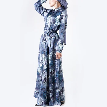 MISSJOY 2019 MMuslim Abaja Elegantiškas Gėlių Spausdinti Moterų Suknelės, Cardigan Mygtuką Mados Islamo Drabužių Ilgas Moterų Apdaras Atsitiktinis