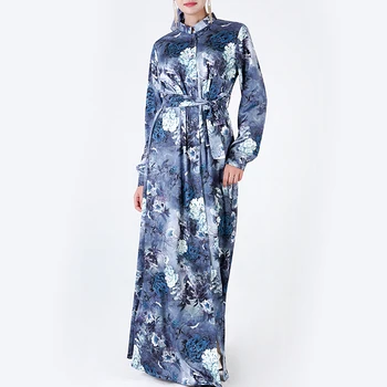 MISSJOY 2019 MMuslim Abaja Elegantiškas Gėlių Spausdinti Moterų Suknelės, Cardigan Mygtuką Mados Islamo Drabužių Ilgas Moterų Apdaras Atsitiktinis