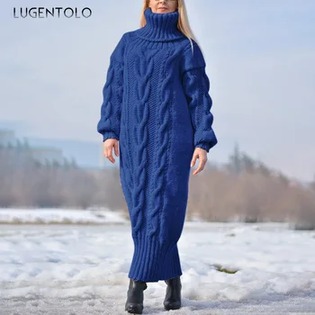 Megzti Megztinis, Vintage Golfo Plius Szie Rudens Žiemos Megztiniai Prarasti Tvirtą Twist Eleagnt Moterų Ilgas Džemperis Lugentolo