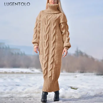 Megzti Megztinis, Vintage Golfo Plius Szie Rudens Žiemos Megztiniai Prarasti Tvirtą Twist Eleagnt Moterų Ilgas Džemperis Lugentolo