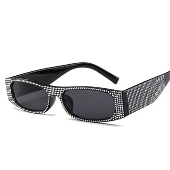 ZXRCYYL Mažas kvadratas akiniai nuo saulės moterims imitacija deimantų dainuojama lasses Retro vakaras akinius kryžiaus mados UV400 akiniai nuo saulės