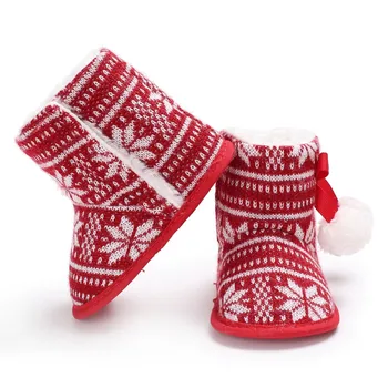 Kalėdų Išlaikyti Šiltas Žiemą Kūdikių Sniego Batai Pirmas Vaikštynės Plius Kašmyras Raudonos Klevų Kūdikio Batai Prewalker