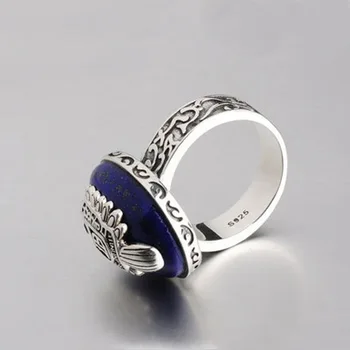 Vampyro Dienoraščiai Žiedas Kietas S925 Raide A-Z 26 Dizaino Žiedai Smulkūs Gamtos Lazuritas Mėlyna Kristalų Žiedas