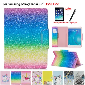 SM-T550 Case Cover For Samsung Galaxy Tab 9.7 SM-T555 T550 T555 P555 Funda Tablet Mados Dažytos PU Odos Stovėti Shell +Dovana