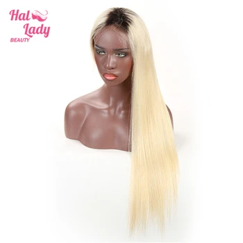 Halo Lady Grožio T1B/613 Blond 13*4 Nėriniai Priekiniai Plaukų Perukai su Tamsiai Šaknys Malaizijos Tiesiai Žmogaus Plaukų Perukas Preplucked Remy 150%