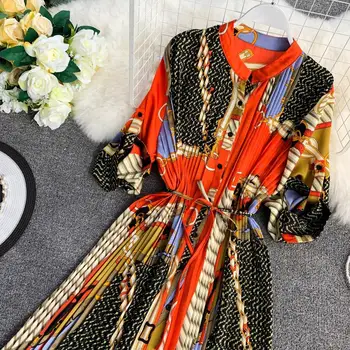 2020 Metų Vasaros Šifono Moterų Marškinėliai Min Suknelė Gėlių Spausdinti Vintage Suknelė Ilgomis Rankovėmis Atsitiktinis Palaidų Plisuotos Suknelė Šalis Suknelė Vestidos