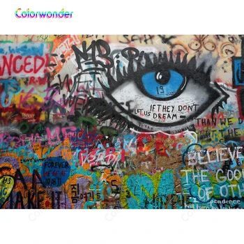 Colorwonder su Gimtadieniu Grafiti Sienos Backdrops Fotografijos didelėmis Akimis, Hip-Hop Stiliaus 90s Nuotrauka Fone Vinilo Individualų