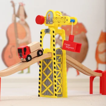 Magnetinio Bokštinis Kranas Miesto Eismo Scenos Modelį, Medines Traukinių Bėgių Aksesuarų Vaikams Interaktyvus Transporto Priemonių, Žaislų Dovanos