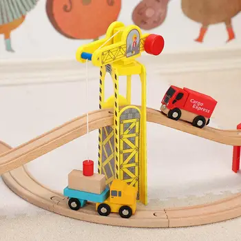 Magnetinio Bokštinis Kranas Miesto Eismo Scenos Modelį, Medines Traukinių Bėgių Aksesuarų Vaikams Interaktyvus Transporto Priemonių, Žaislų Dovanos