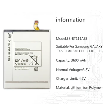 3600mAh Bateriją EB-BT111ABE Samsung GALAXY Tab 3 Lite SM T111 T110 T115 Li-ion Ličio Polimerų Baterija