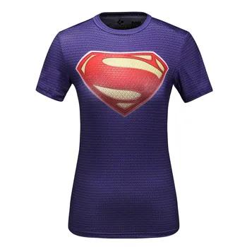 Raudona Kamuolio Moterų Suspaudimo trumparankoviai marškinėliai , Joga, Sporto, Veikia Sporto Superman Marškinėliai