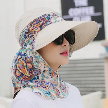2020 NAUJAS Vasaros Moterų Saulės Skrybėlę UV Apsauga Spausdinti Šalikas Padengti Veidą Didelis Kraštų, Sulankstomas Skrybėlę Beach Sun Skrybėlę Atsitiktinis Atostogų Bžūp