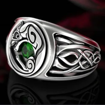 Naujas Retro Fox Žiedas Green Diamond Vyrų ir Moterų Paprasta Pora Žiedas Tendencija Šalis Žiedas Atostogų Dovanų Žiedą
