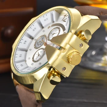5cm Didelis Laikrodžiai Mens XINEW Prekės Laikrodžiai Vyrų Odos Juosta Ateityje žiūrėti Relojes Lujo Marcas Vyrų Derliaus žiūrėti Aukso Black Laikrodis