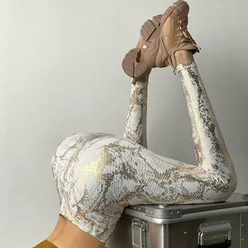 Naujas Snakeskin Pattern Fitneso Moterų Antblauzdžiai Seksuali Persikų Klubo Legging Aukšto Juosmens Sporto Grobis Push Up Stora Ruožas Jogos Kelnės