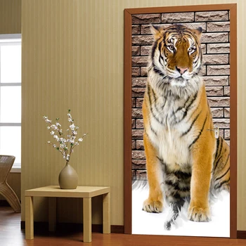 3D Stereo Tigras Durų Lipdukas Šiuolaikinės Kūrybos Gyvūnų Tapetai Vaikams, Miegamojo Kambarį, Namų Dekoro Durys, PVC Lipdukai, Lipnios