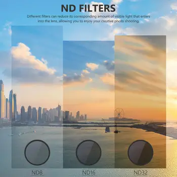 Neewer 3 pakuotės Fotoaparato Objektyvo Filtras ND Filtro Komplektas Suderinama su GoPro Hero 8,Multi-coated Filtrai Pack Priedai ND8/ND16/ND32