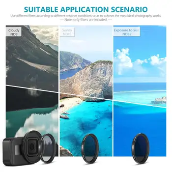 Neewer 3 pakuotės Fotoaparato Objektyvo Filtras ND Filtro Komplektas Suderinama su GoPro Hero 8,Multi-coated Filtrai Pack Priedai ND8/ND16/ND32