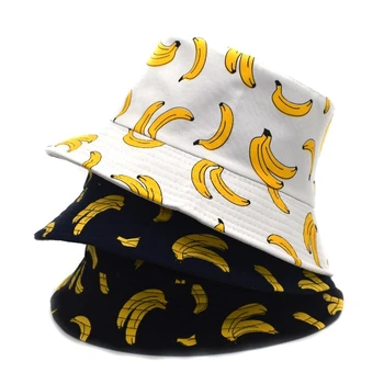 Naujas Mados Originalus Bananų Spausdinti Panama Kibiro Kepurę Moterims Vasaros Atsitiktinis Panama Unisex Kibirą Bžūp Lauko Kelionių Žvejys Skrybėlę
